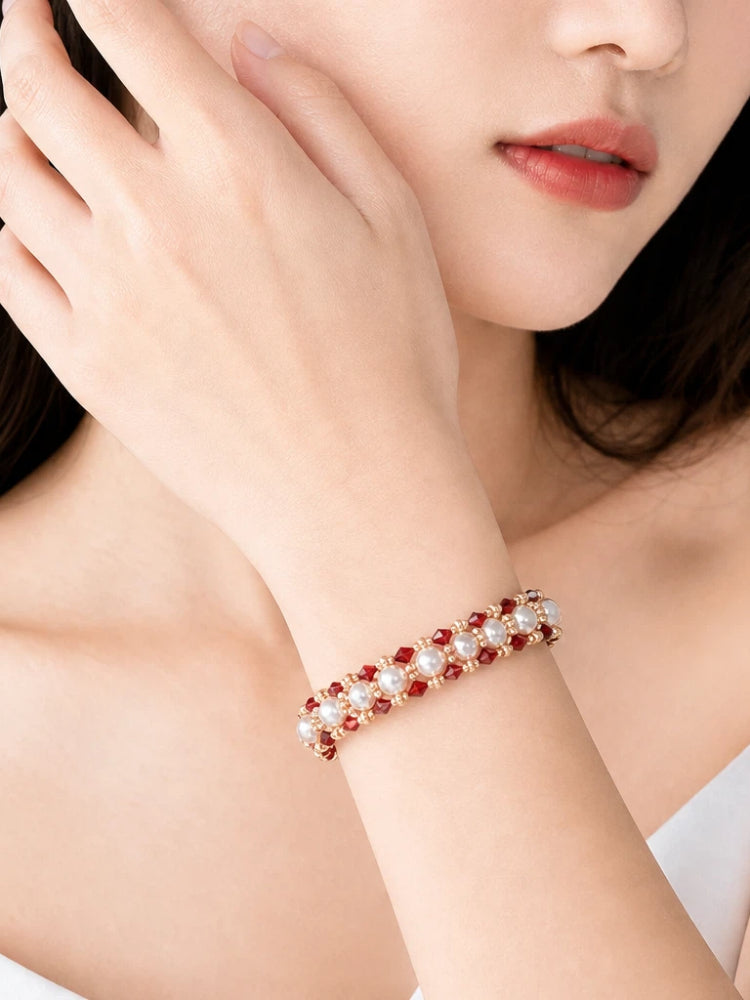 Lumi Pearl Ember Bracelet - Gold Red