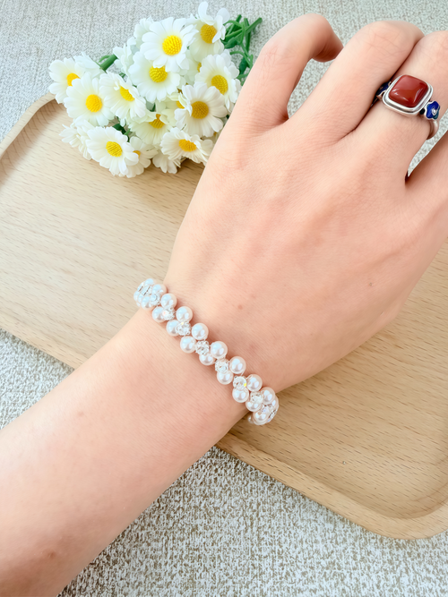 Lumi Crystal Pearl Wave Bracelet - Silver