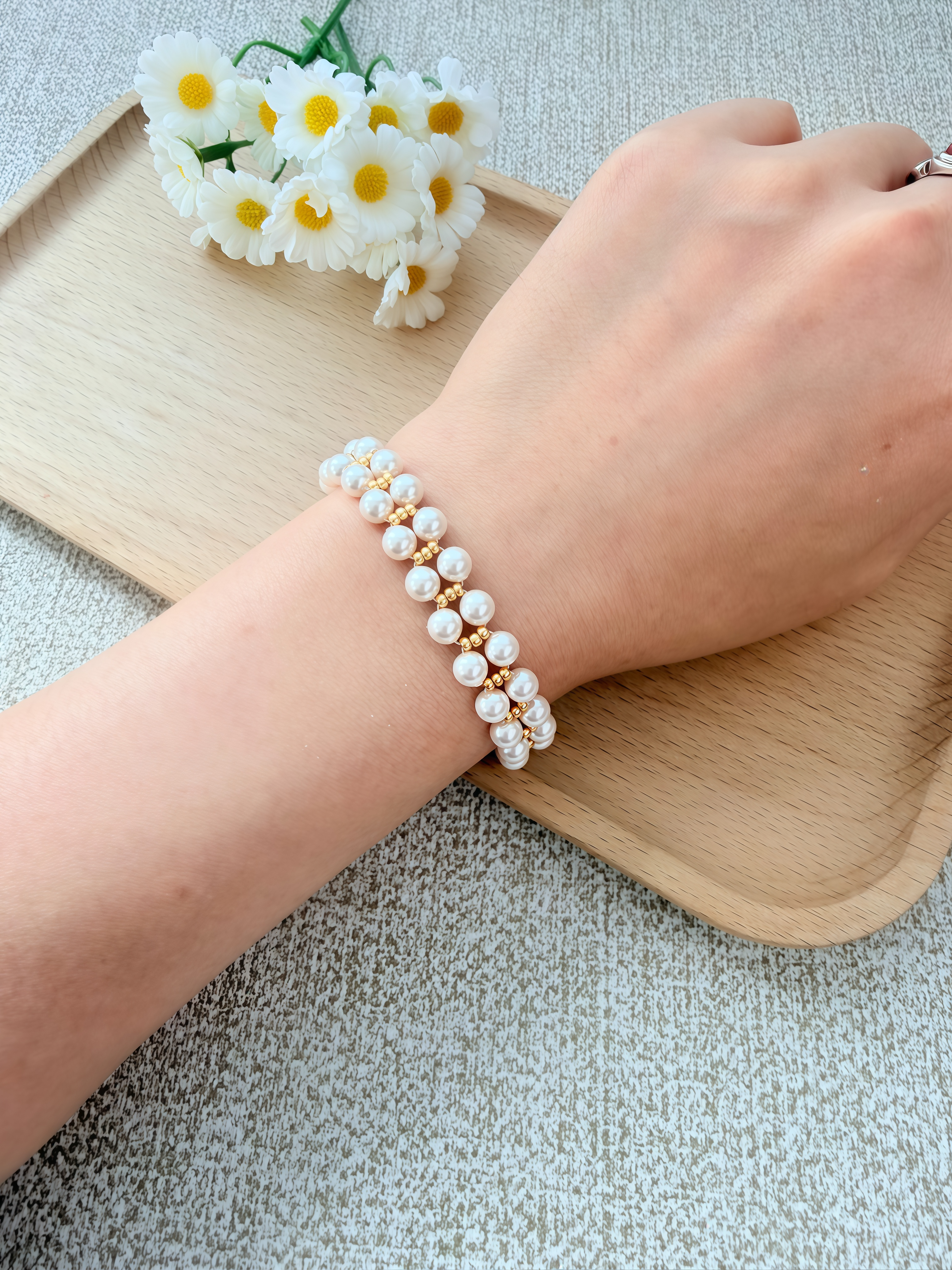 Lumi Pearl Ladder Bracelet - Gold